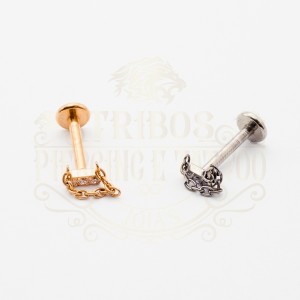 PIERCING LABRET BARRINHA CORRENTE TRÊS PEDRAS